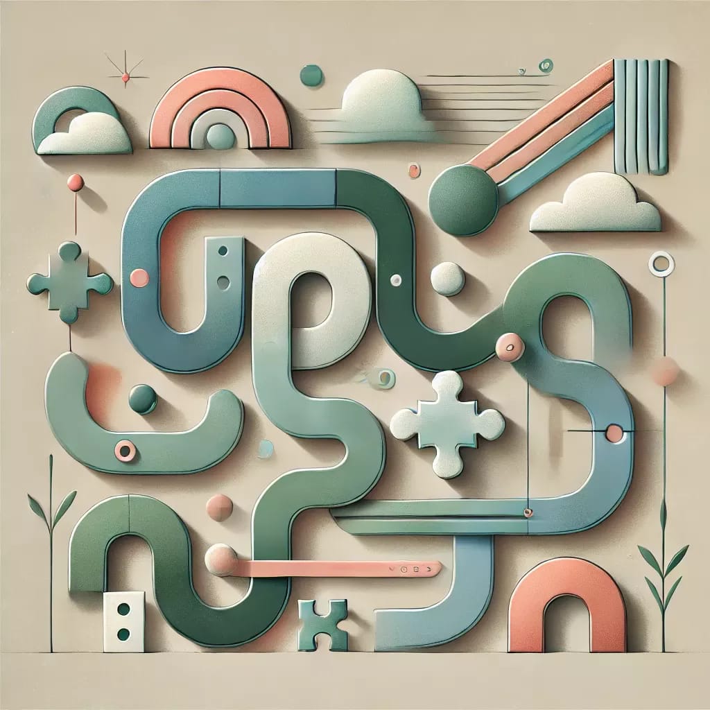 Que signifie trouble dys ? – DALL·E 2024-11-26 21.38.26 – An artistic and minimalist illustration inspired by a clean, modern aesthetic. The design features the letters ‘DYS’ in a soft, pastel color palette o Illustration artistique et minimaliste représentant les lettres 'DYS' avec des chemins sinueux et des obstacles abstraits, symbolisant les défis de ce que signifie trouble DYS, dans un style pastel et moderne.